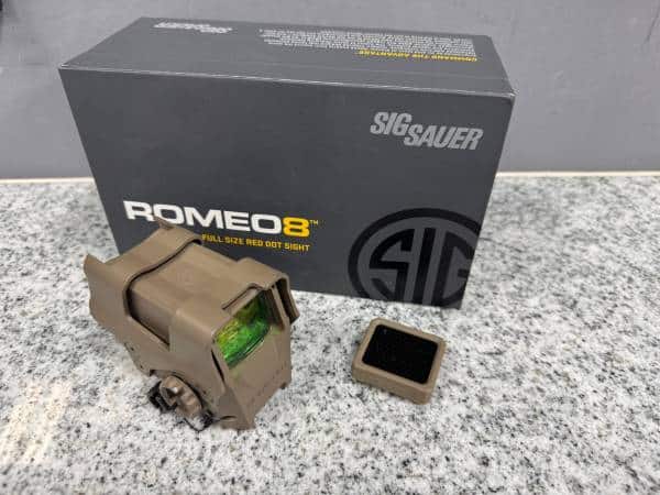 SIG SAUER ROMEO 8T ROMEO8T RED DOT SIGHT W/ ORIGINAL BOX AND KILL FLASH FDE USED 99P002148KLF