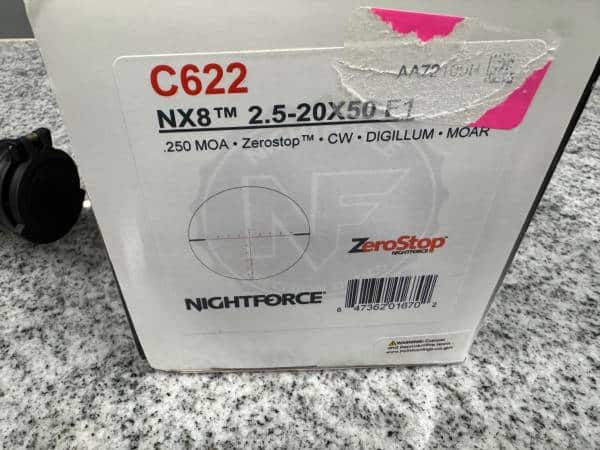 NIGHTFORCE C622 NX8 2.5-20X50 F1 SCOPE W/ AERO PRECISION MOUNT & ORIGINAL BOX BLACK USED AA72109B - Image 2