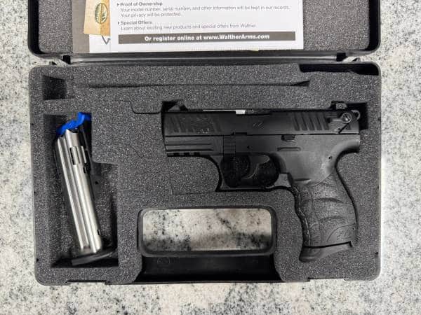 CARL WALTHER P22 22LR 3.42" 10+1 2-MAGS ORIGINAL CASE BLACK USED WA109011