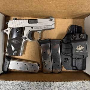 SIG SAUER P238 HD 2.75" 380 AUTO 6+1 4-MAGS HOLSTER NO-CASE/BOX STAINLESS USED 27B085042