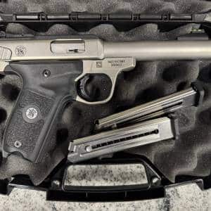 SMITH & WESSON SW22 VICTORY 5.25" 22LR 10+1 2-MAGS NOT-ORIGINAL-CASE SILVER USED UEK9412