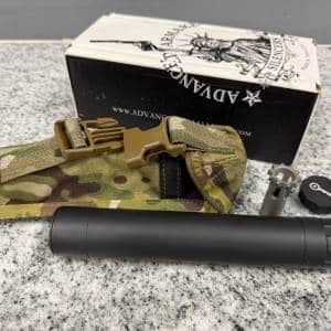 ADVANCED ARMAMENT TI-RANT 9MM W/ 1/2X28 AND 13.5X1LH PISTON ORIGINAL BOX AND POUCH BLACK USED TR6302